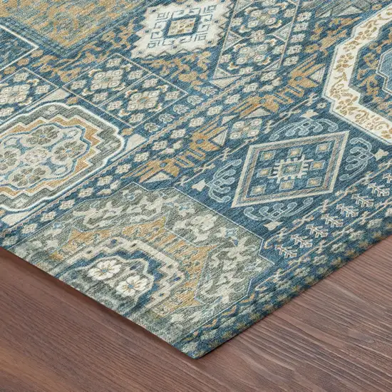 Teal Blue And Ivory Oriental Washable Indoor Outdoor Area Rug Photo 5