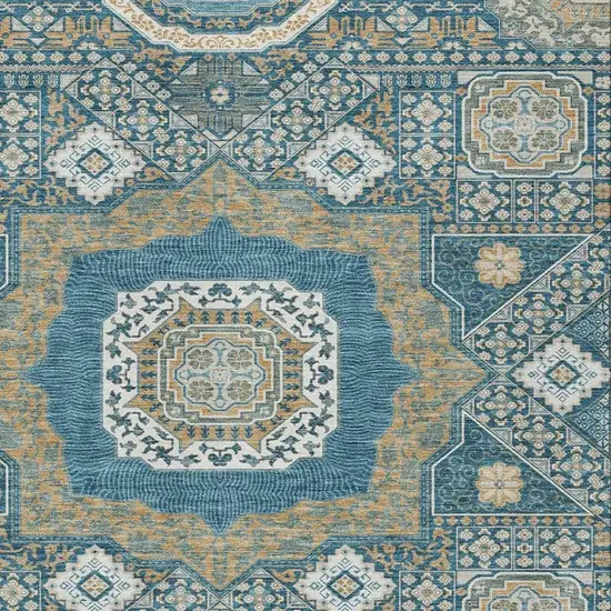 Teal Blue And Ivory Oriental Washable Indoor Outdoor Area Rug Photo 3