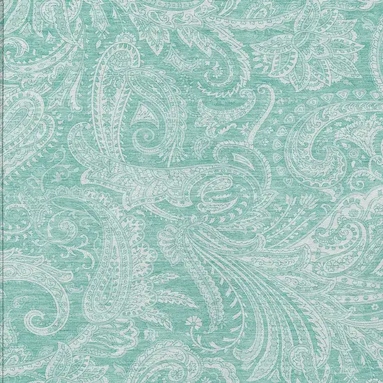 Teal Blue And Ivory Paisley Washable Indoor Outdoor Area Rug Photo 5