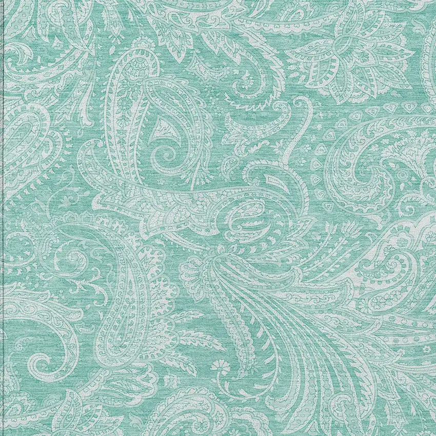 Teal Blue And Ivory Paisley Washable Indoor Outdoor Area Rug Photo 5