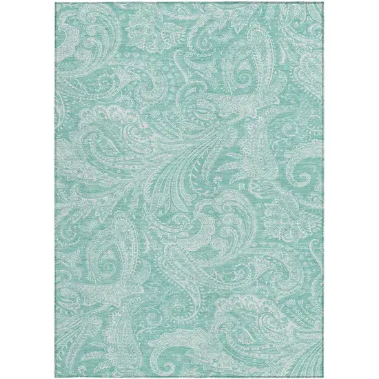Teal Blue And Ivory Paisley Washable Indoor Outdoor Area Rug Photo 6