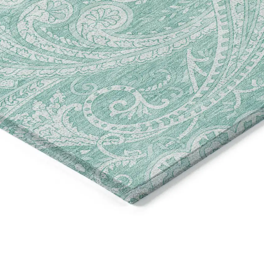 Teal Blue And Ivory Paisley Washable Indoor Outdoor Area Rug Photo 4