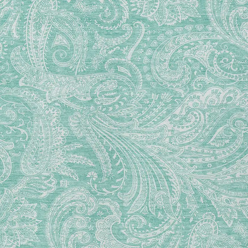 Teal Blue And Ivory Paisley Washable Indoor Outdoor Area Rug Photo 5