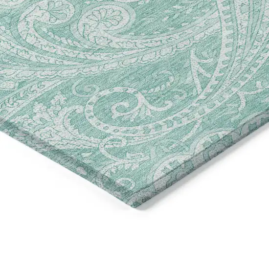 Teal Blue And Ivory Paisley Washable Indoor Outdoor Area Rug Photo 4