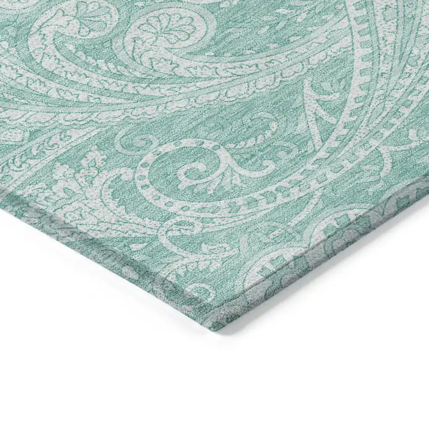 Teal Blue And Ivory Paisley Washable Indoor Outdoor Area Rug Photo 4