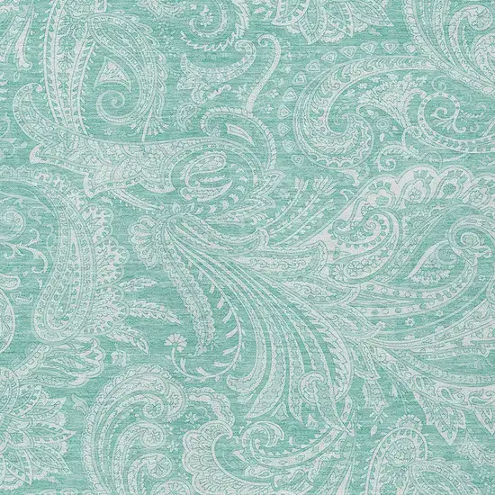 Teal Blue And Ivory Paisley Washable Indoor Outdoor Area Rug Photo 5