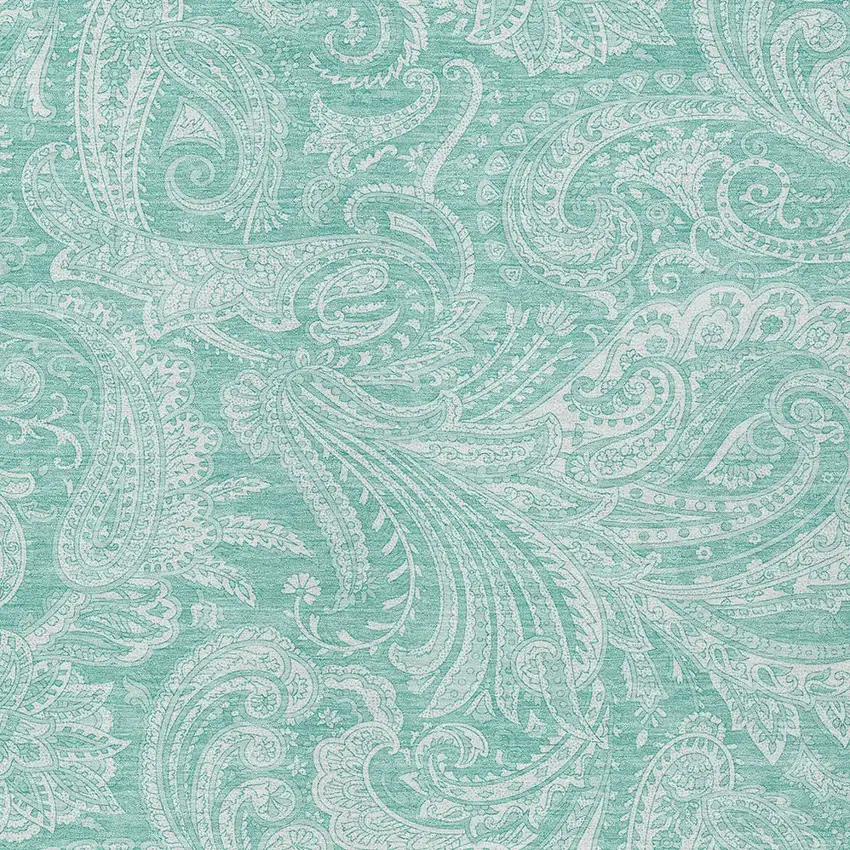 Teal Blue And Ivory Paisley Washable Indoor Outdoor Area Rug Photo 5