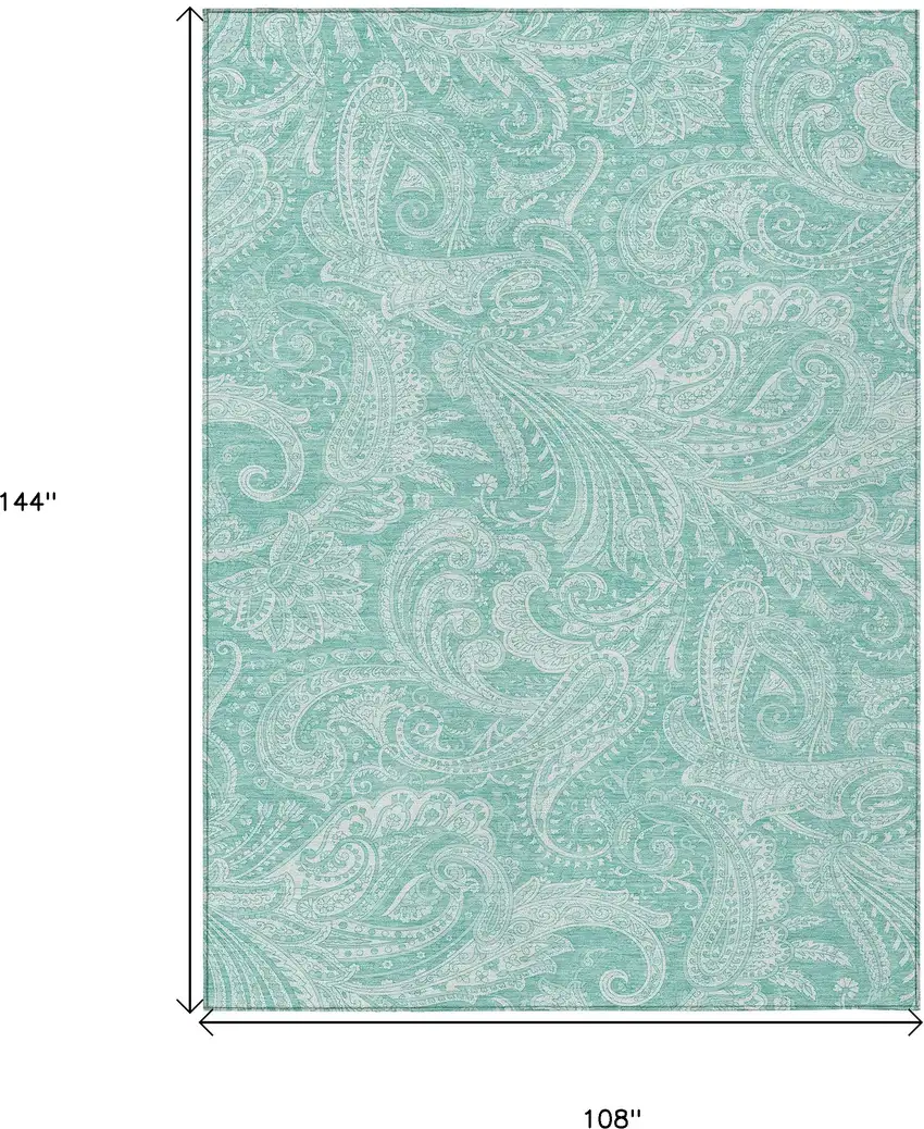 Teal Blue And Ivory Paisley Washable Indoor Outdoor Area Rug Photo 3