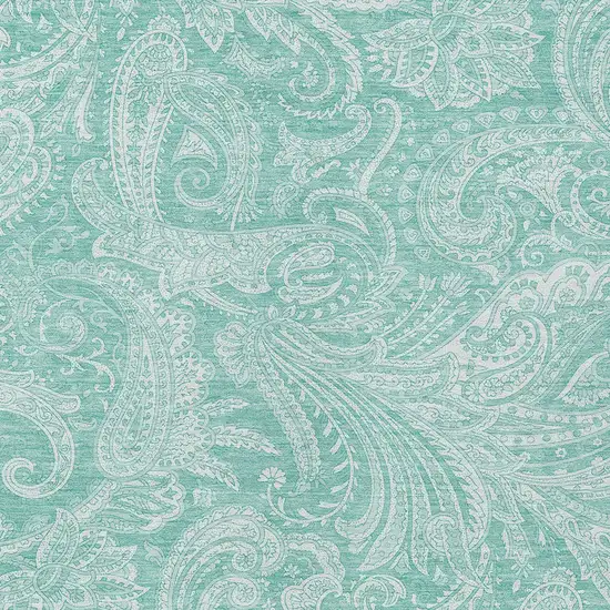Teal Blue And Ivory Paisley Washable Indoor Outdoor Area Rug Photo 5