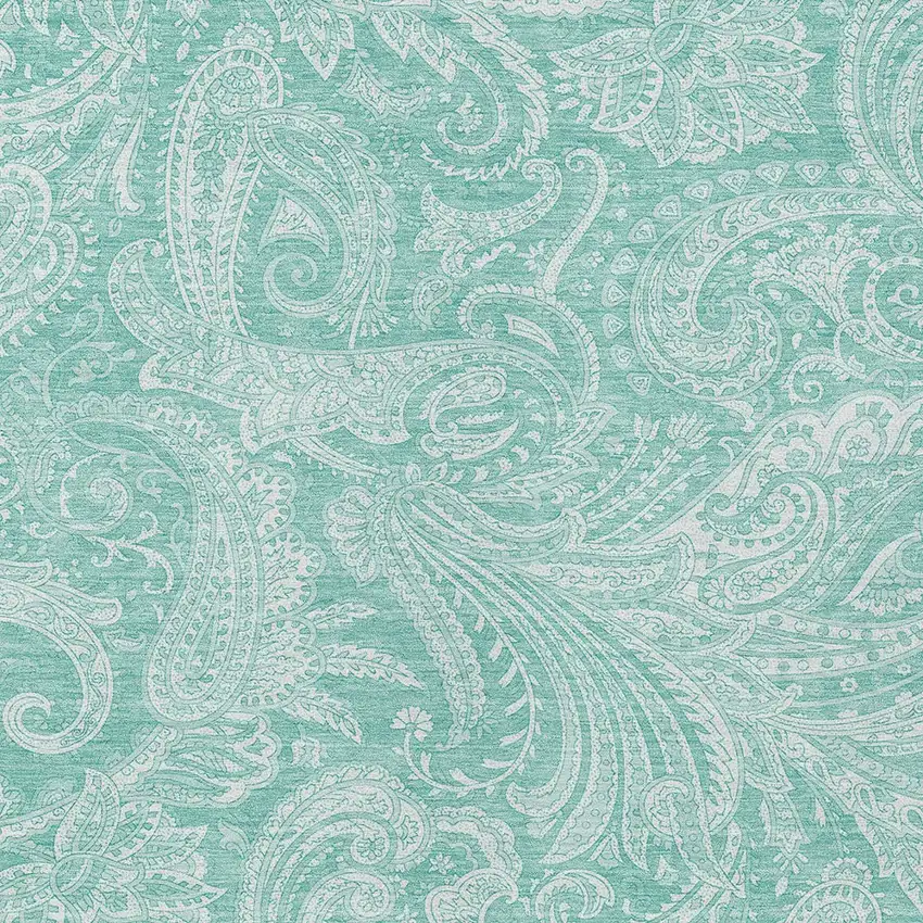 Teal Blue And Ivory Paisley Washable Indoor Outdoor Area Rug Photo 5