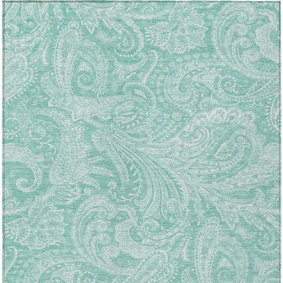 Teal Blue And Ivory Paisley Washable Indoor Outdoor Area Rug Photo 6