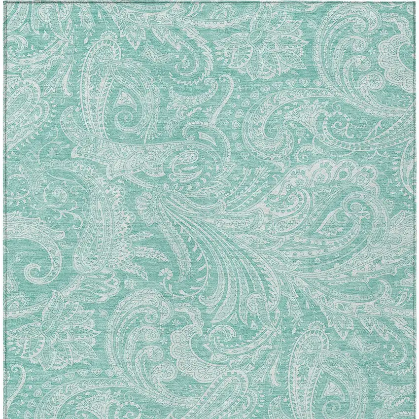 Teal Blue And Ivory Paisley Washable Indoor Outdoor Area Rug Photo 6
