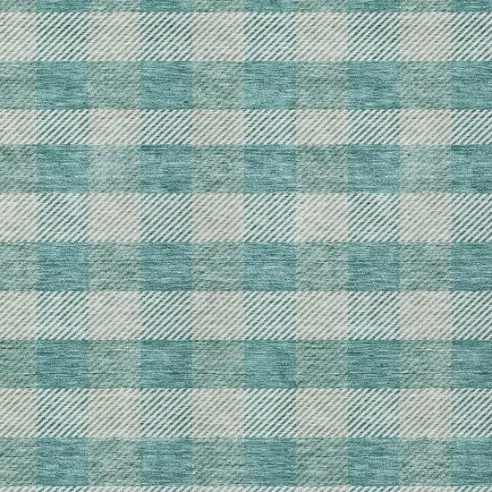 Teal Blue And Ivory Plaid Washable Indoor Outdoor Area Rug Photo 6