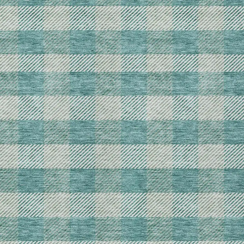 Teal Blue And Ivory Plaid Washable Indoor Outdoor Area Rug Photo 6