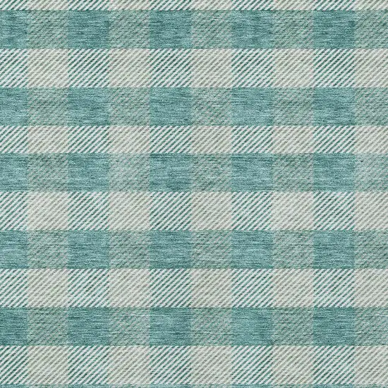 Teal Blue And Ivory Plaid Washable Indoor Outdoor Area Rug Photo 6