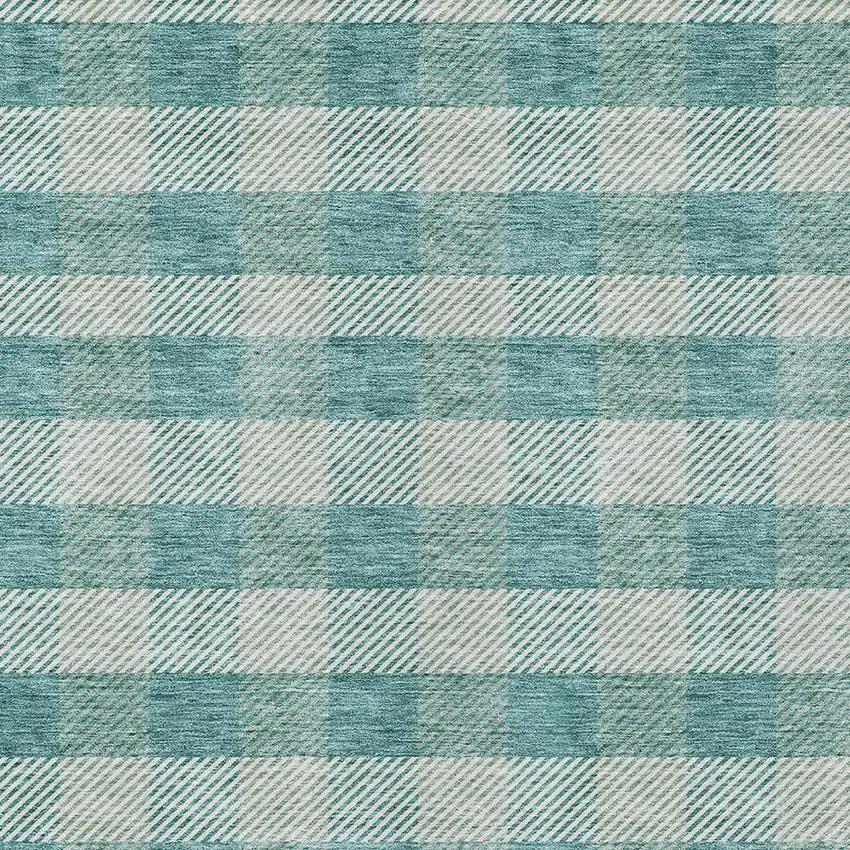 Teal Blue And Ivory Plaid Washable Indoor Outdoor Area Rug Photo 6