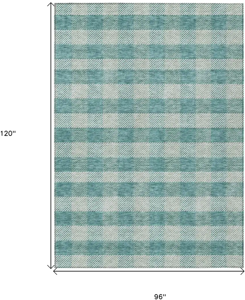 Teal Blue And Ivory Plaid Washable Indoor Outdoor Area Rug Photo 3