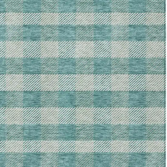 Teal Blue And Ivory Plaid Washable Indoor Outdoor Area Rug Photo 6