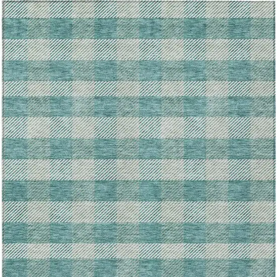 Teal Blue And Ivory Plaid Washable Indoor Outdoor Area Rug Photo 7
