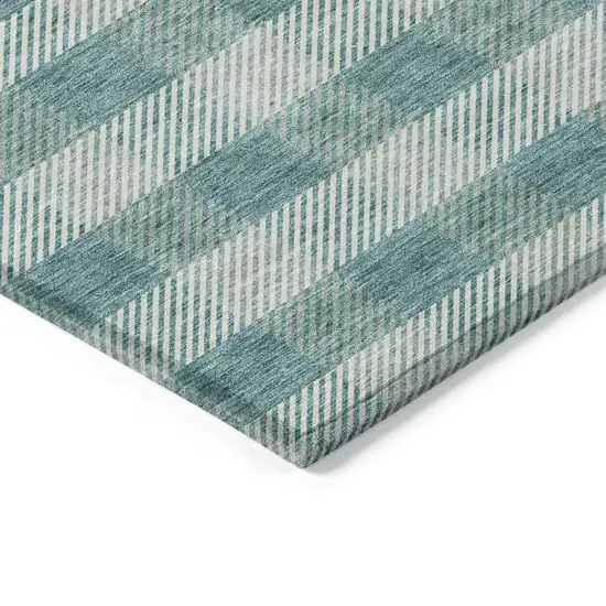Teal Blue And Ivory Plaid Washable Indoor Outdoor Area Rug Photo 5