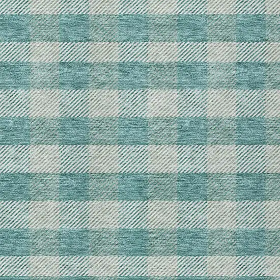 Teal Blue And Ivory Plaid Washable Indoor Outdoor Area Rug Photo 6