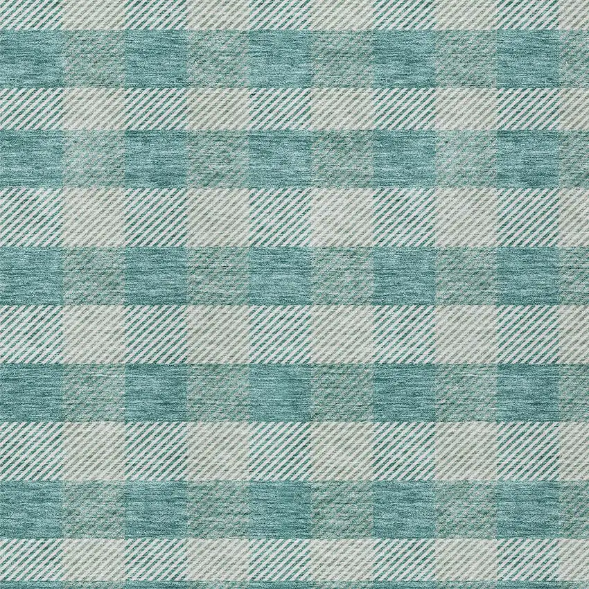 Teal Blue And Ivory Plaid Washable Indoor Outdoor Area Rug Photo 6