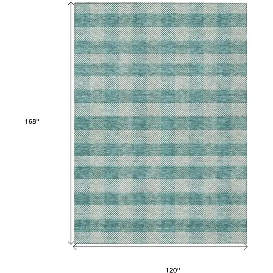 Teal Blue And Ivory Plaid Washable Indoor Outdoor Area Rug Photo 3
