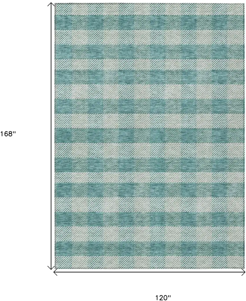 Teal Blue And Ivory Plaid Washable Indoor Outdoor Area Rug Photo 3