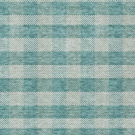 Teal Blue And Ivory Plaid Washable Indoor Outdoor Area Rug Photo 6