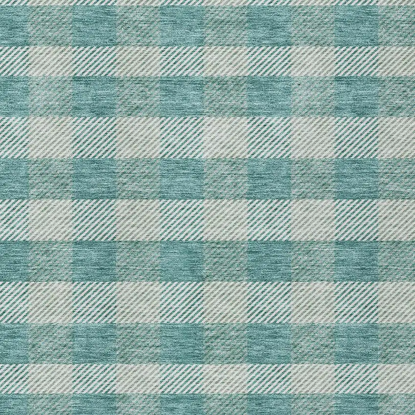 Teal Blue And Ivory Plaid Washable Indoor Outdoor Area Rug Photo 6