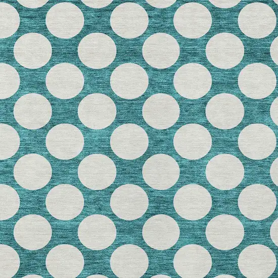 Teal Blue And Ivory Polka Dot Washable Indoor Outdoor Area Rug Photo 6
