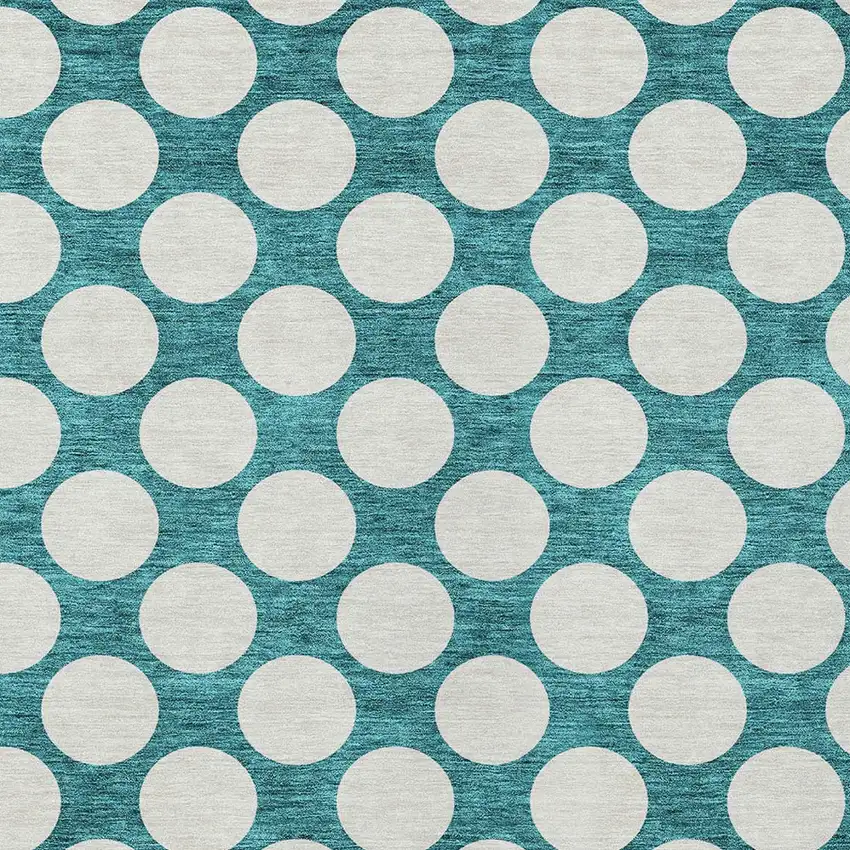 Teal Blue And Ivory Polka Dot Washable Indoor Outdoor Area Rug Photo 6