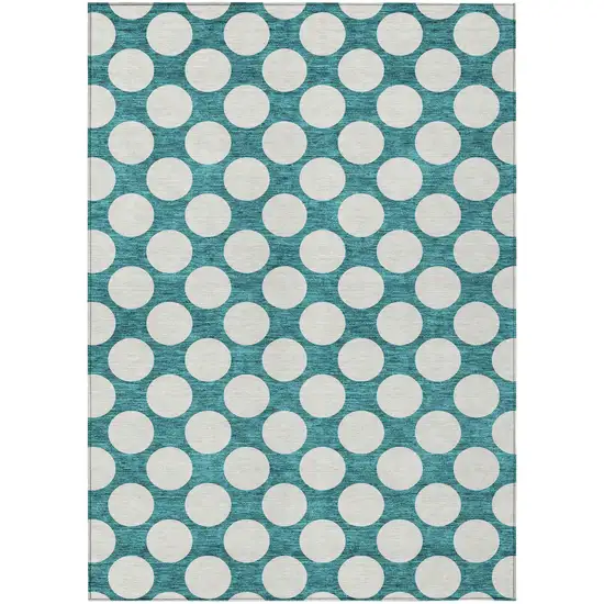 Teal Blue And Ivory Polka Dot Washable Indoor Outdoor Area Rug Photo 2