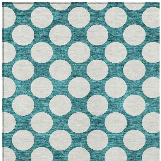 Teal Blue And Ivory Polka Dot Washable Indoor Outdoor Area Rug Photo 6
