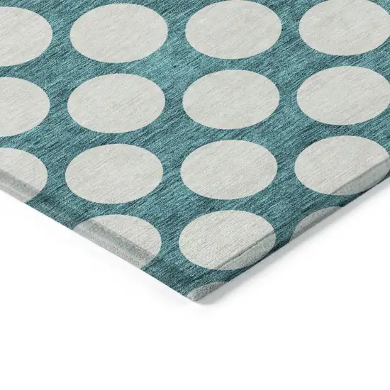 Teal Blue And Ivory Polka Dot Washable Indoor Outdoor Area Rug Photo 5