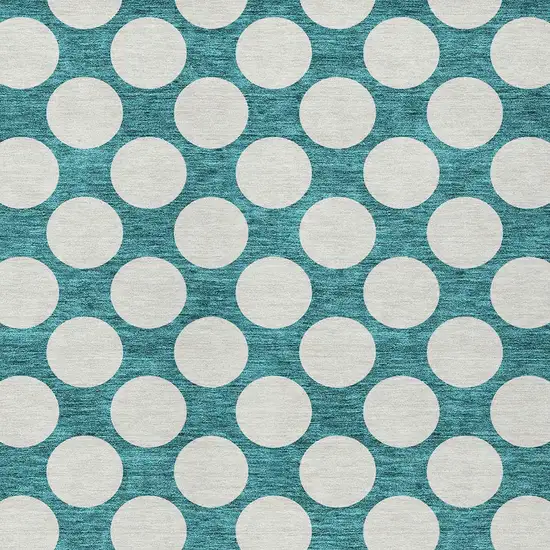 Teal Blue And Ivory Polka Dot Washable Indoor Outdoor Area Rug Photo 6