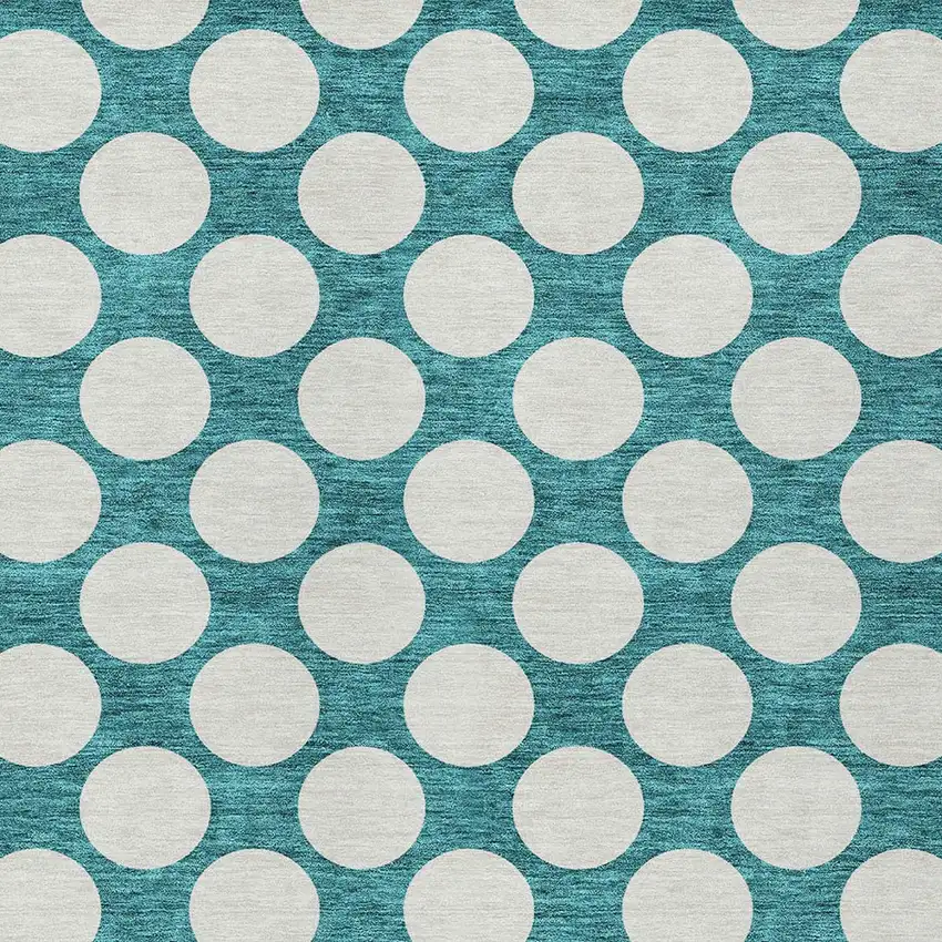 Teal Blue And Ivory Polka Dot Washable Indoor Outdoor Area Rug Photo 6