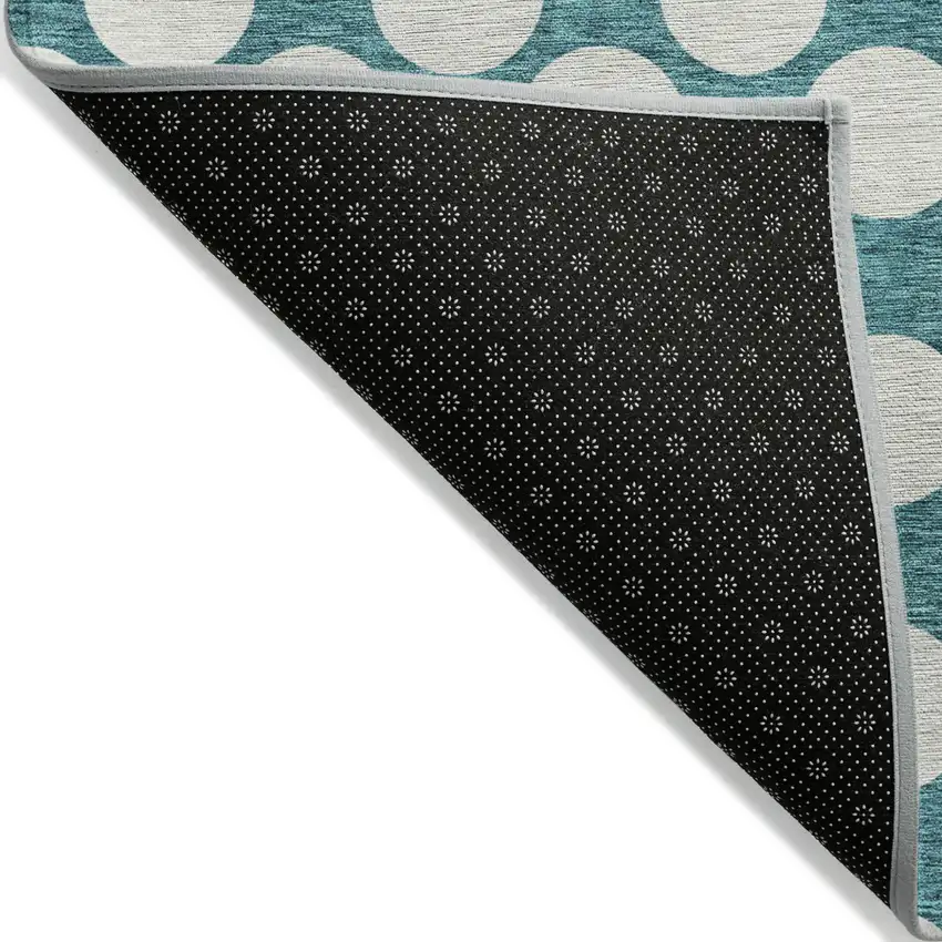 Teal Blue And Ivory Polka Dot Washable Indoor Outdoor Area Rug Photo 4