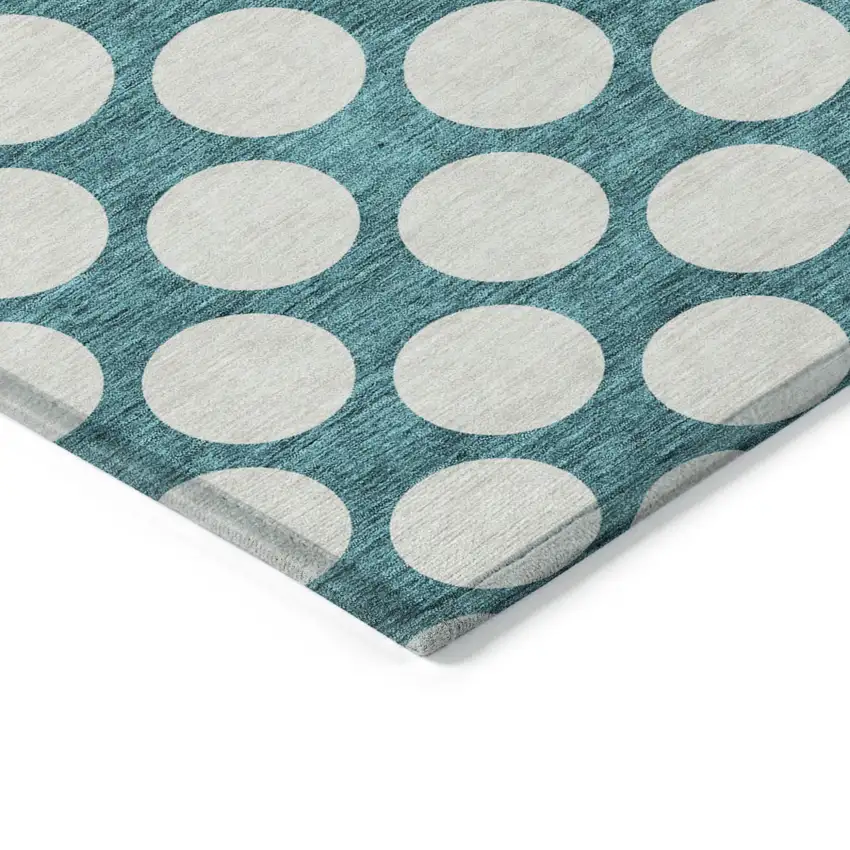 Teal Blue And Ivory Polka Dot Washable Indoor Outdoor Area Rug Photo 5