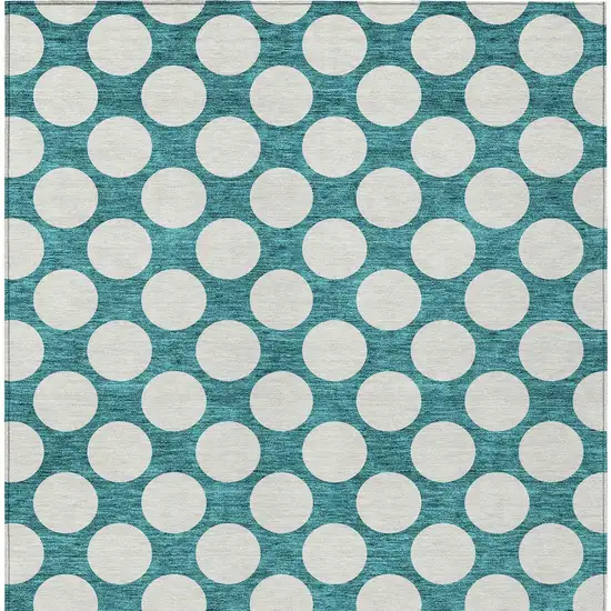 Teal Blue And Ivory Polka Dot Washable Indoor Outdoor Area Rug Photo 7
