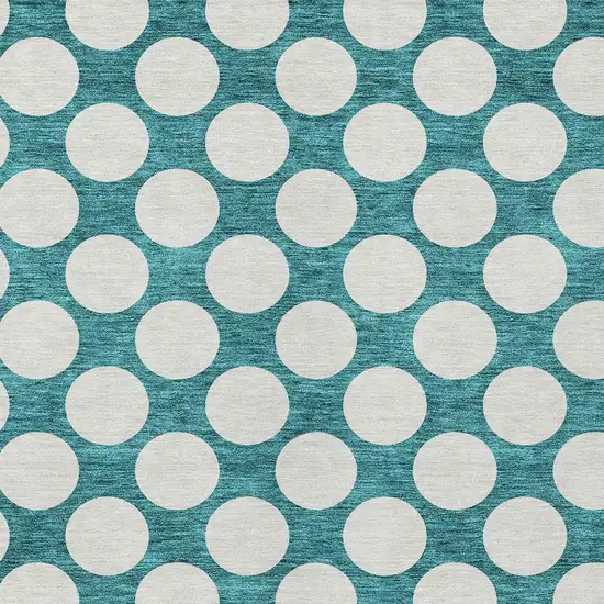Teal Blue And Ivory Polka Dot Washable Indoor Outdoor Area Rug Photo 6