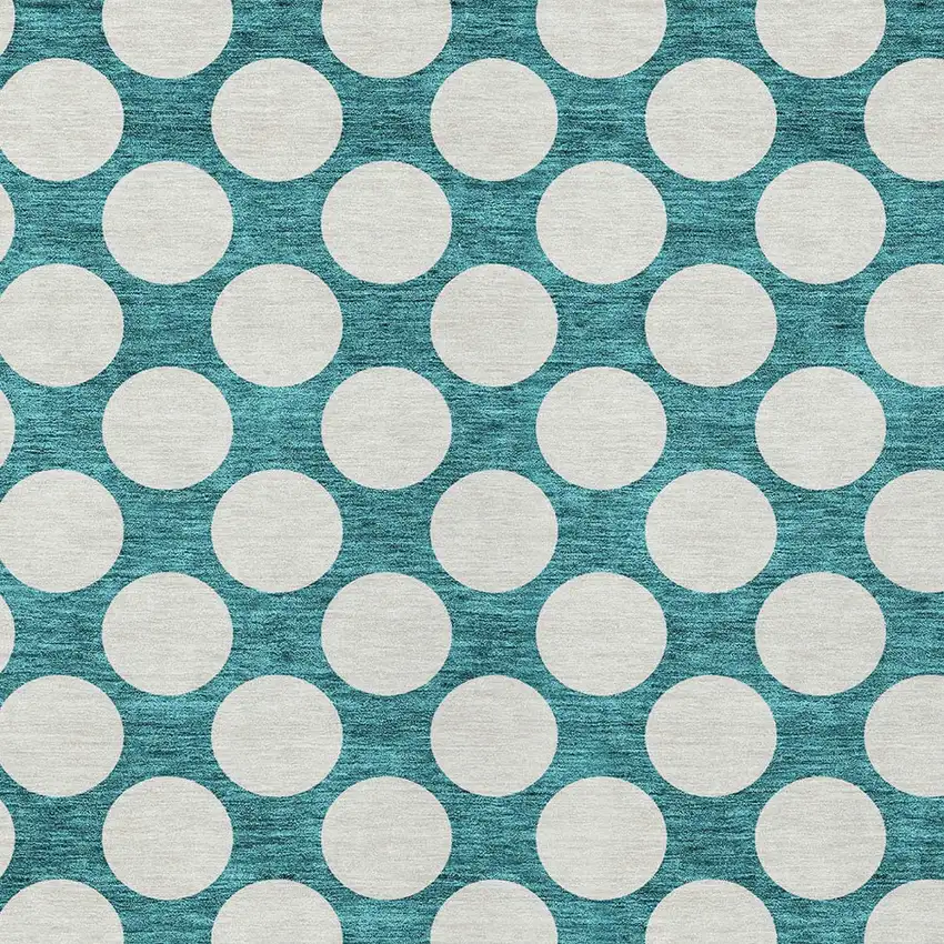 Teal Blue And Ivory Polka Dot Washable Indoor Outdoor Area Rug Photo 6