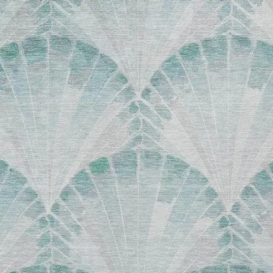 Teal Blue And Ivory Seashell Washable Indoor Outdoor Area Rug Photo 2