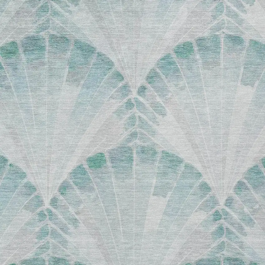 Teal Blue And Ivory Seashell Washable Indoor Outdoor Area Rug Photo 2