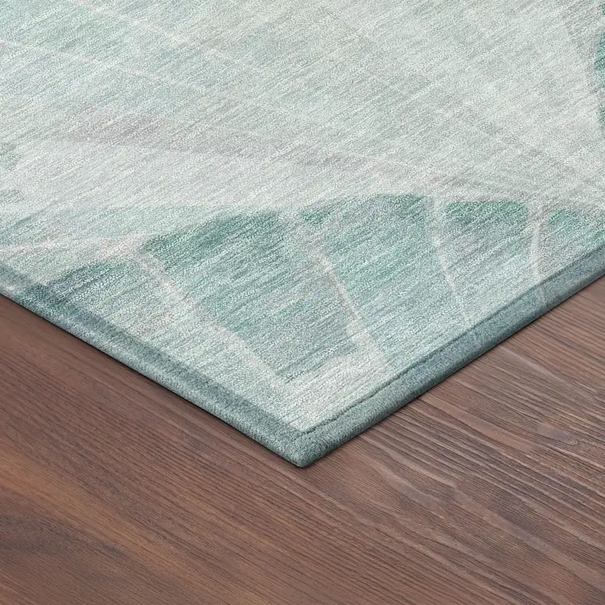 Teal Blue And Ivory Seashell Washable Indoor Outdoor Area Rug Photo 5