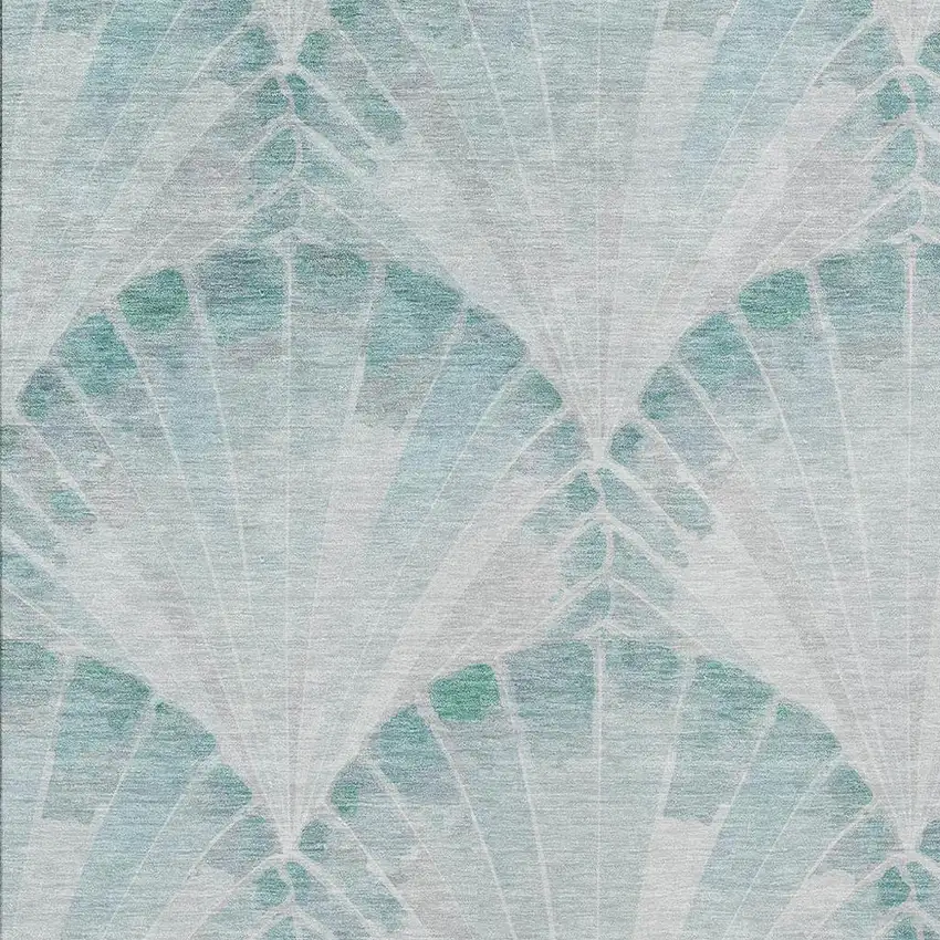 Teal Blue And Ivory Seashell Washable Indoor Outdoor Area Rug Photo 2