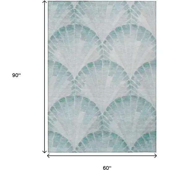 Teal Blue And Ivory Seashell Washable Indoor Outdoor Area Rug Photo 7