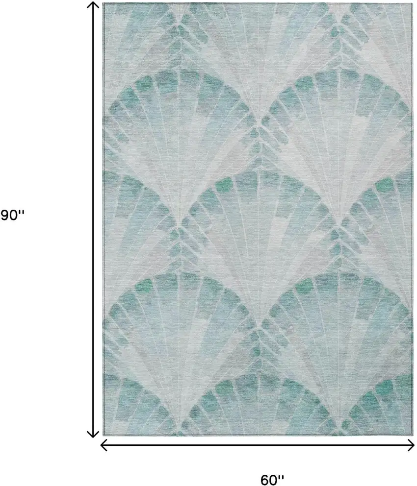 Teal Blue And Ivory Seashell Washable Indoor Outdoor Area Rug Photo 7