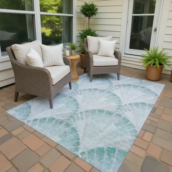 Teal Blue And Ivory Seashell Washable Indoor Outdoor Area Rug Photo 4