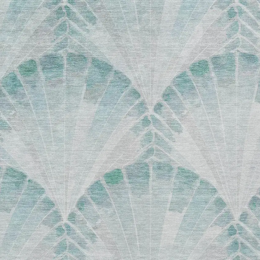 Teal Blue And Ivory Seashell Washable Indoor Outdoor Area Rug Photo 2